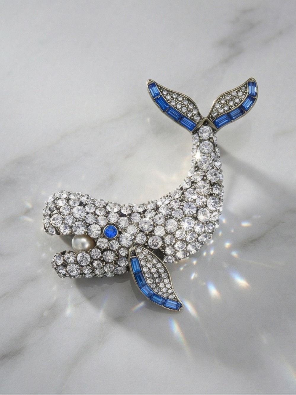 Heidi Daus “Big Blue Whale” crystal brooch pin